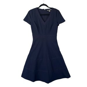 Karl Lagerfeld Navy Fit & Flare Dress V Neck Short Sleeve Career Cocktail Size 2